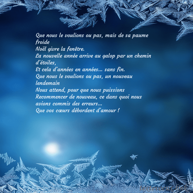 Carte de vœux avec du givre Que nous le voulions ou pas, mais de sa paume froi Carte de vœux avec du givre