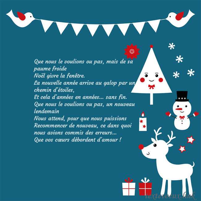 Carte postale du nouvel an avec élan, bonhomme de neige et arbre de Noël Que nous le voulions ou pas, mais de sa paume froi Carte postale du nouvel an avec élan, bonhomme de neige et arbre de Noël