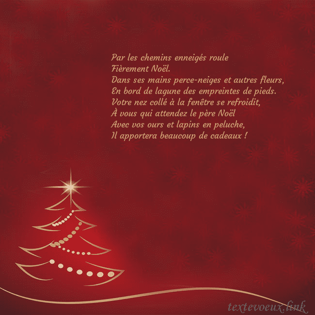 Carte de Noël rouge avec sapin de Noël doré