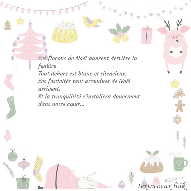 Carte postale du nouvel an avec un cochon Les flocons de Noël dansent derrière la fenêtre
To Carte postale du nouvel an avec un cochon