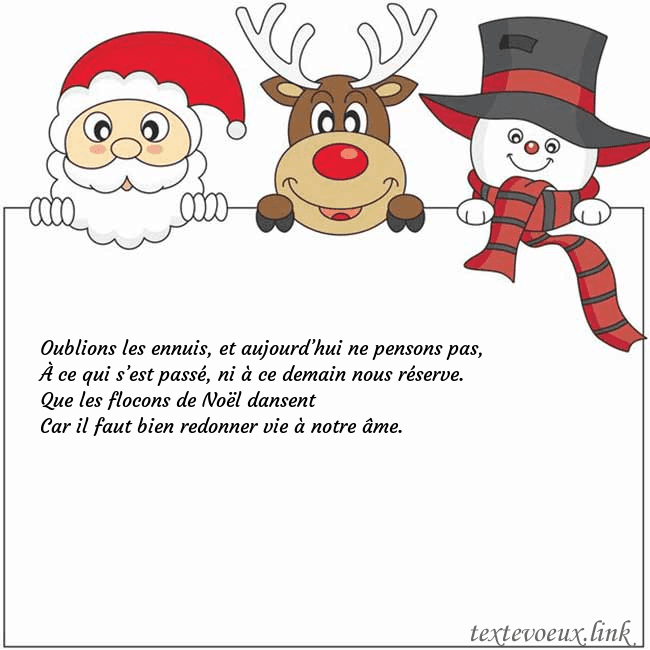 Carte de vœux avec le père Noël, le cerf et le bonhomme de neige Oublions les ennuis, et aujourd’hui ne pensons pas Carte de vœux avec le père Noël, le cerf et le bonhomme de neige