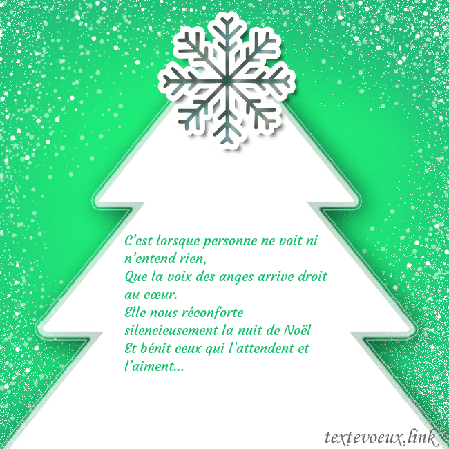 Carte postale avec un grand sapin de Noël blanc sur fond vert C’est lorsque personne ne voit ni n’entend rien,
Q Carte postale avec un grand sapin de Noël blanc sur fond vert