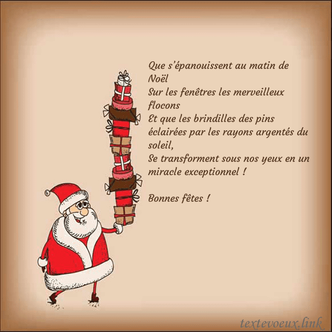 Carte de vœux avec le Père Noël et les cadeaux
Que s’épanouissent au matin de Noël
Sur les fenêt Carte de vœux avec le Père Noël et les cadeaux