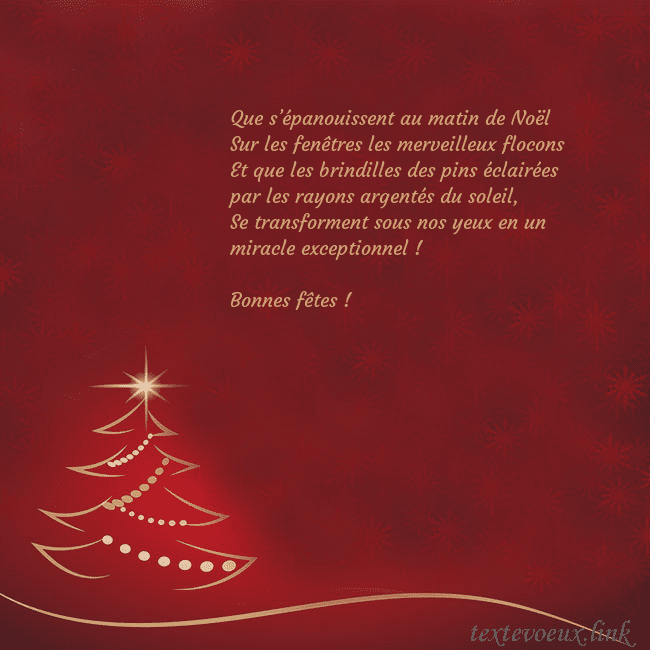 Carte de Noël rouge avec sapin de Noël doré
Que s’épanouissent au matin de Noël
Sur les fenêt Carte de Noël rouge avec sapin de Noël doré