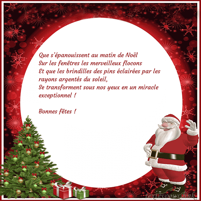 Carte postale avec le Père Noël et ses cadeaux
Que s’épanouissent au matin de Noël
Sur les fenêt Carte postale avec le Père Noël et ses cadeaux