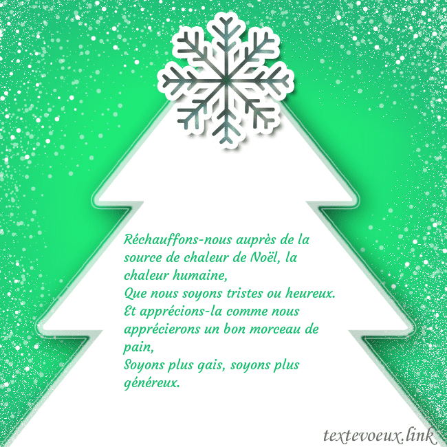 Carte postale avec un grand sapin de Noël blanc sur fond vert Réchauffons-nous auprès de la source de chaleur de Carte postale avec un grand sapin de Noël blanc sur fond vert