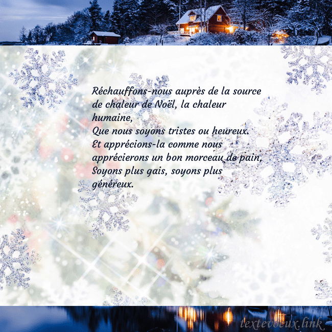 Carte postale avec village et flocons de neige Réchauffons-nous auprès de la source de chaleur de Carte postale avec village et flocons de neige
