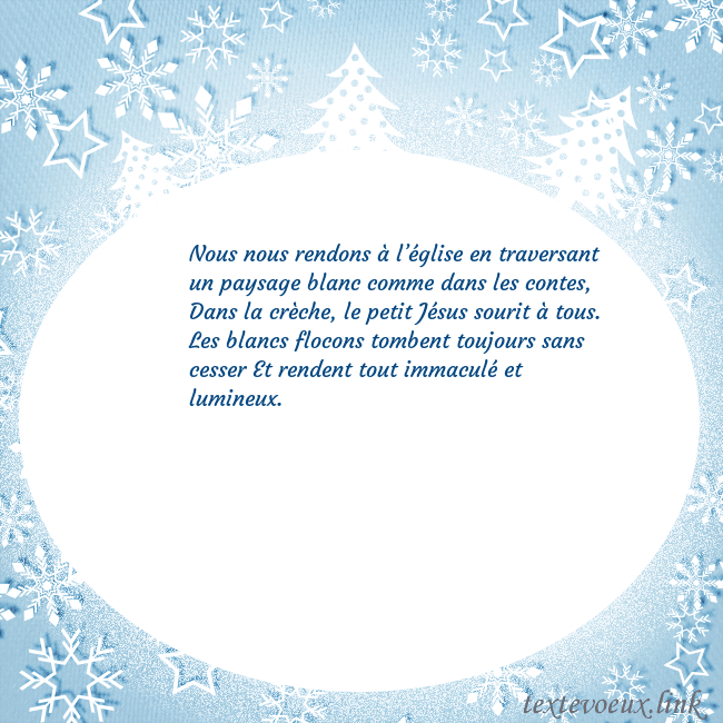 Carte de Noël avec des arbres de Noël blancs et des flocons de neige Nous nous rendons à l’église en traversant un pays Carte de Noël avec des arbres de Noël blancs et des flocons de neige