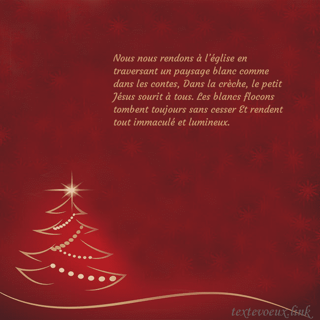 Carte de Noël rouge avec sapin de Noël doré Nous nous rendons à l’église en traversant un pays Carte de Noël rouge avec sapin de Noël doré
