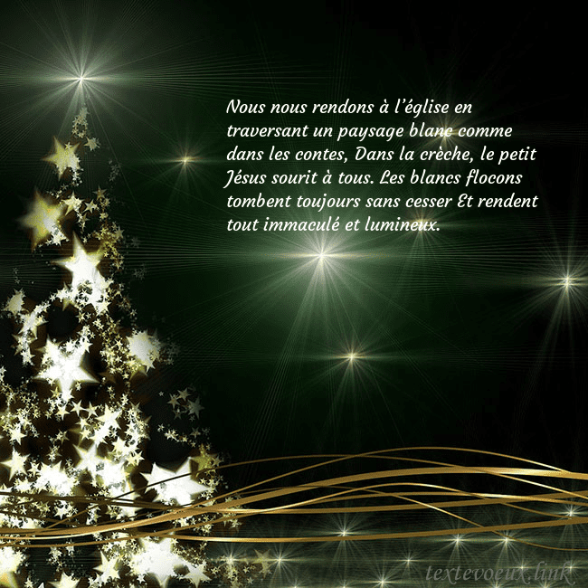 Une carte de Noël verte avec un sapin de Noël scintillant d'or Nous nous rendons à l’église en traversant un pays Une carte de Noël verte avec un sapin de Noël scintillant d'or