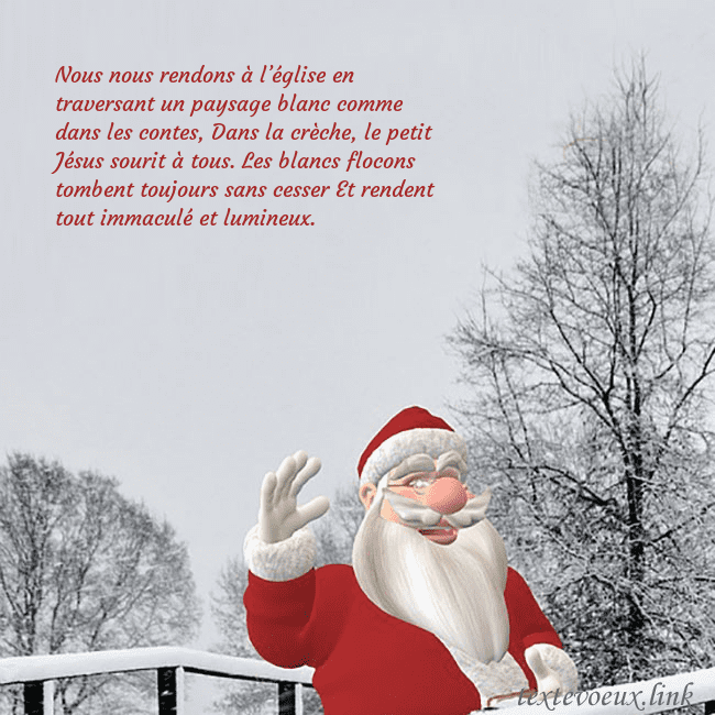 Carte postale avec le Père Noël et les arbres enneigés Nous nous rendons à l’église en traversant un pays Carte postale avec le Père Noël et les arbres enneigés