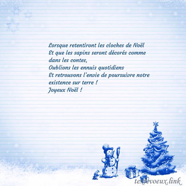 Carte postale du Nouvel An avec un arbre de Noël bleu et un bonhomme de neige Lorsque retentiront les cloches de Noël
Et que les Carte postale du Nouvel An avec un arbre de Noël bleu et un bonhomme de neige