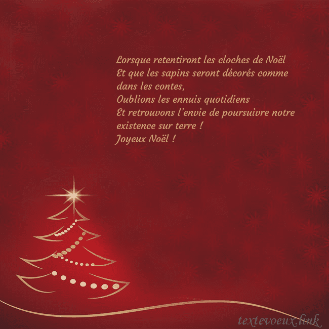 Carte de Noël rouge avec sapin de Noël doré Lorsque retentiront les cloches de Noël
Et que les Carte de Noël rouge avec sapin de Noël doré