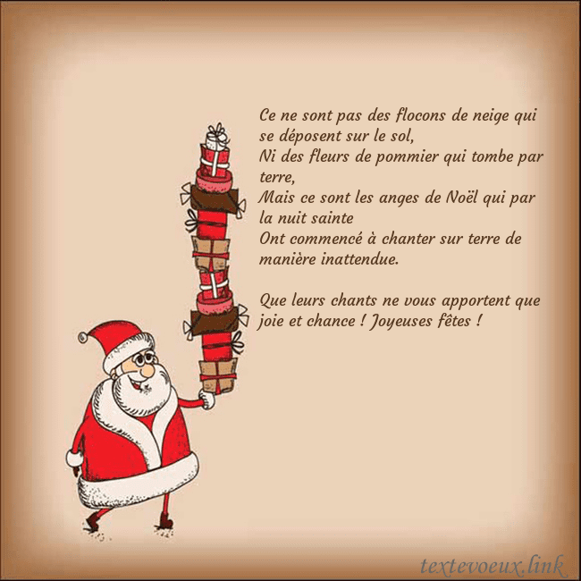Carte de vœux avec le Père Noël et les cadeaux Ce ne sont pas des flocons de neige qui se déposen Carte de vœux avec le Père Noël et les cadeaux