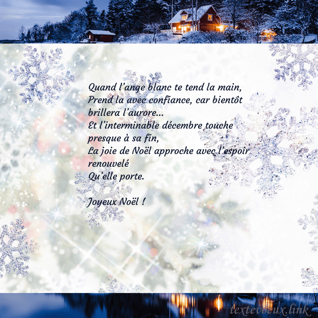 Carte postale avec village et flocons de neige