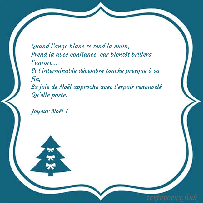 Cartes de vœux du nouvel an avec un sapin de Noël bleu Quand l’ange blanc te tend la main,
Prend la avec Cartes de vœux du nouvel an avec un sapin de Noël bleu