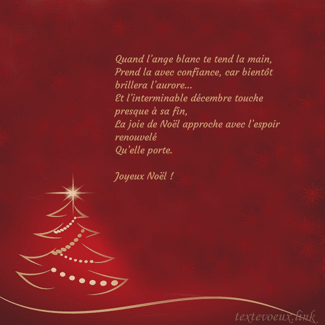 Carte de Noël rouge avec sapin de Noël doré Quand l’ange blanc te tend la main,
Prend la avec Carte de Noël rouge avec sapin de Noël doré