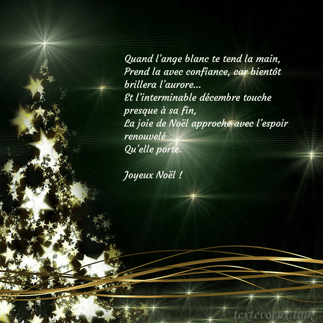 Une carte de Noël verte avec un sapin de Noël scintillant d'or Quand l’ange blanc te tend la main,
Prend la avec Une carte de Noël verte avec un sapin de Noël scintillant d'or