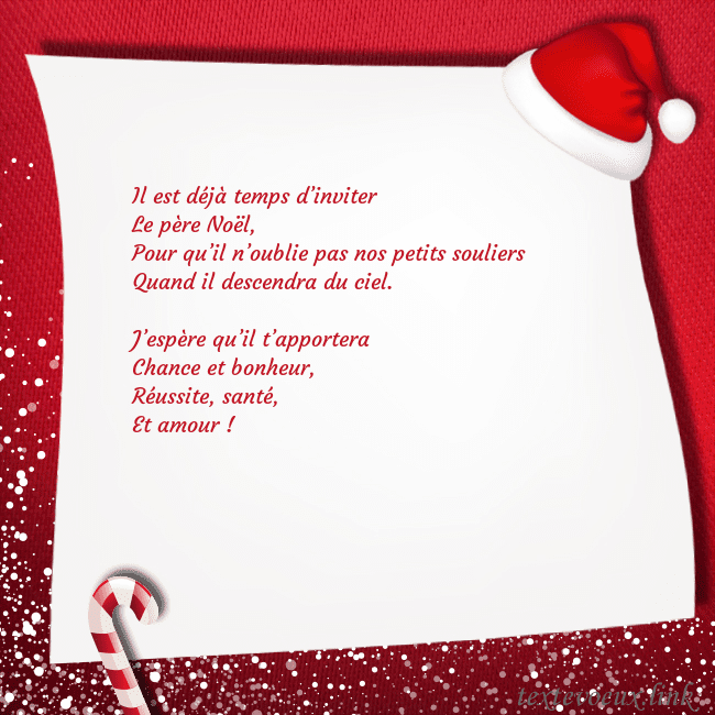Carte postale avec des bonbons et un chapeau Il est déjà temps d’inviter
Le père Noël,
Pour qu Carte postale avec des bonbons et un chapeau