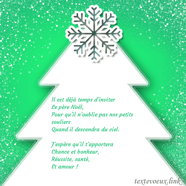 Carte postale avec un grand sapin de Noël blanc sur fond vert Il est déjà temps d’inviter
Le père Noël,
Pour qu Carte postale avec un grand sapin de Noël blanc sur fond vert