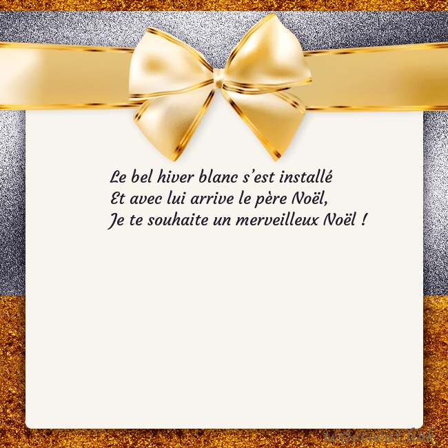 Cartes de vœux avec un grand ruban d'or Le bel hiver blanc s’est installé
Et avec lui arri Cartes de vœux avec un grand ruban d'or