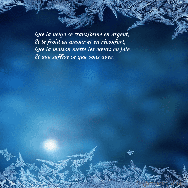 Carte de vœux avec du givre Que la neige se transforme en argent,
Et le froid Carte de vœux avec du givre