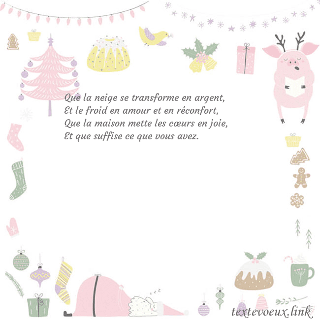 Carte postale du nouvel an avec un cochon Que la neige se transforme en argent,
Et le froid Carte postale du nouvel an avec un cochon