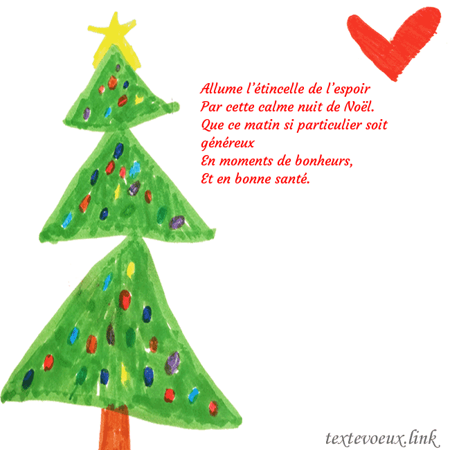 Carte de vœux avec un arbre de Noël peint et un coeur Allume l’étincelle de l’espoir
Par cette calme nui Carte de vœux avec un arbre de Noël peint et un coeur