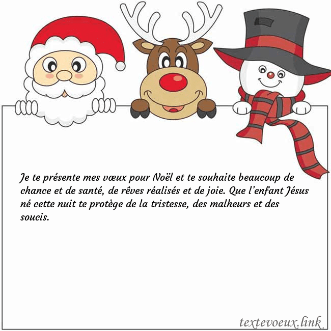 Carte de vœux avec le père Noël, le cerf et le bonhomme de neige Je te présente mes vœux pour Noël et te souhaite b Carte de vœux avec le père Noël, le cerf et le bonhomme de neige
