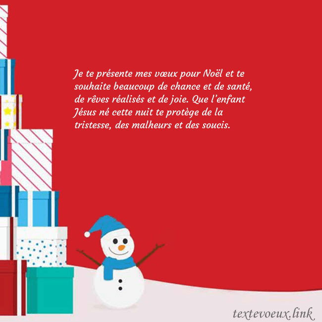 Carte de vœux avec bonhomme de neige et cadeaux Je te présente mes vœux pour Noël et te souhaite b Carte de vœux avec bonhomme de neige et cadeaux