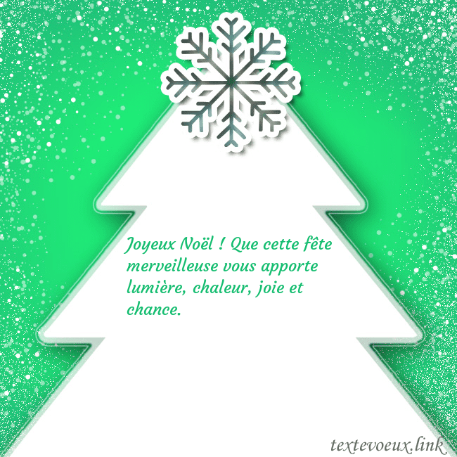 Carte postale avec un grand sapin de Noël blanc sur fond vert