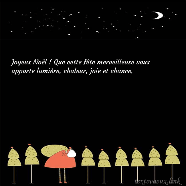 Carte de vœux avec le père Noël et les arbres de Noël