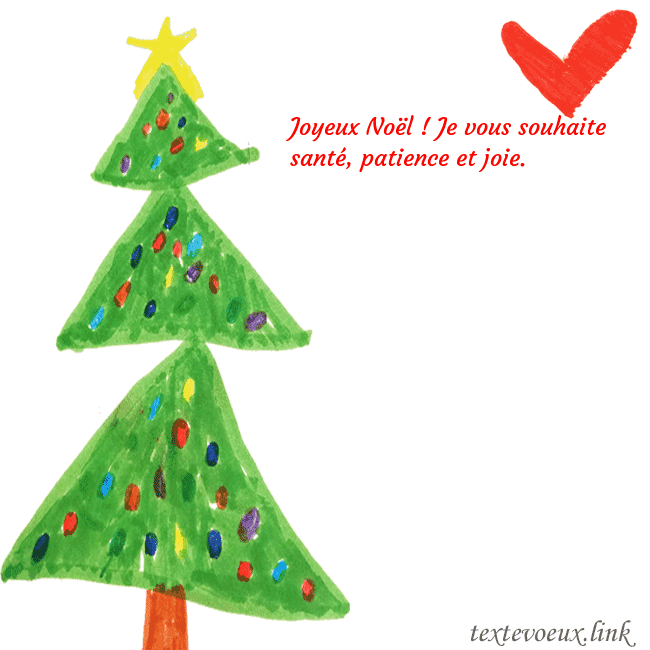 Carte de vœux avec un arbre de Noël peint et un coeur