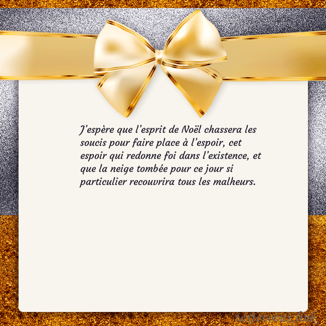 Cartes de vœux avec un grand ruban d'or J’espère que l’esprit de Noël chassera les soucis Cartes de vœux avec un grand ruban d'or