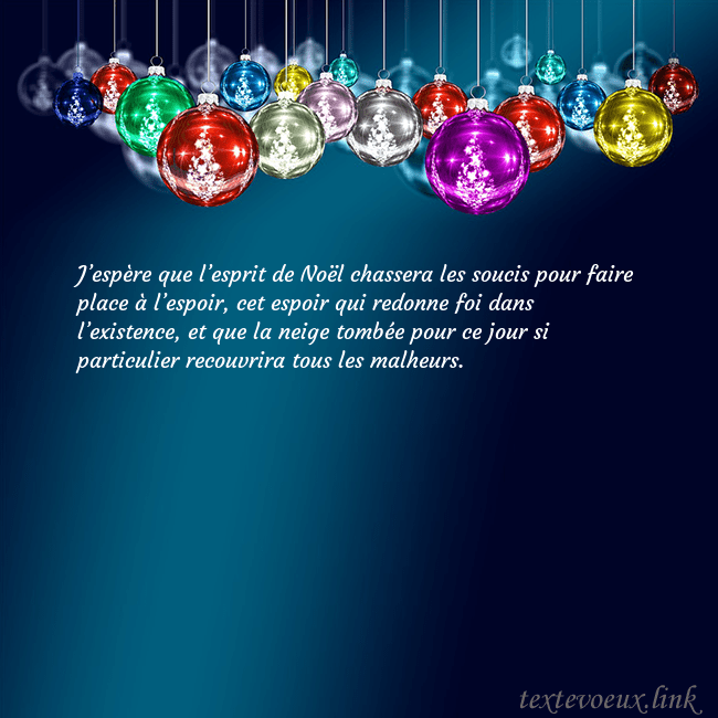 Carte postale bleue avec des jouets d'arbre de Noël J’espère que l’esprit de Noël chassera les soucis Carte postale bleue avec des jouets d'arbre de Noël