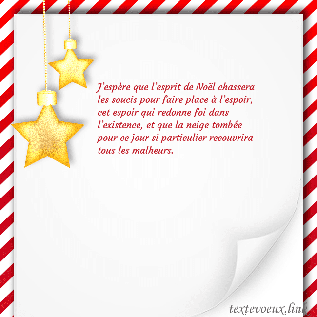 Carte de Noël avec des étoiles d'or J’espère que l’esprit de Noël chassera les soucis Carte de Noël avec des étoiles d'or