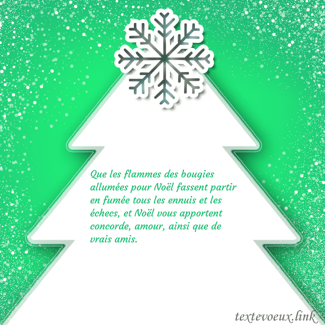 Carte postale avec un grand sapin de Noël blanc sur fond vert