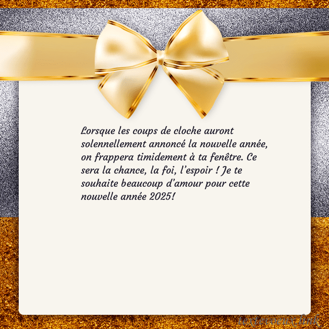 Cartes de vœux avec un grand ruban d'or Lorsque les coups de cloche auront solennellement Cartes de vœux avec un grand ruban d'or