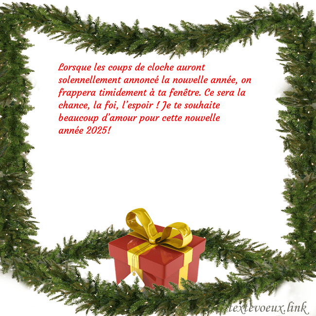 Carte postale avec des branches d'épinette et un cadeau Lorsque les coups de cloche auront solennellement Carte postale avec des branches d'épinette et un cadeau