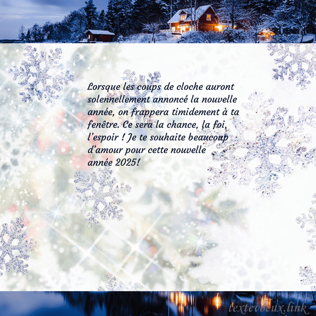 Carte postale avec village et flocons de neige Lorsque les coups de cloche auront solennellement Carte postale avec village et flocons de neige