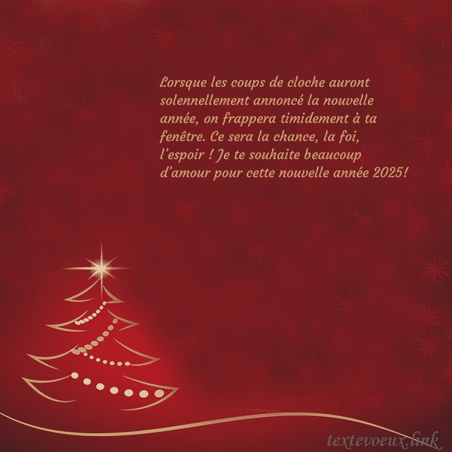 Carte de Noël rouge avec sapin de Noël doré Lorsque les coups de cloche auront solennellement Carte de Noël rouge avec sapin de Noël doré