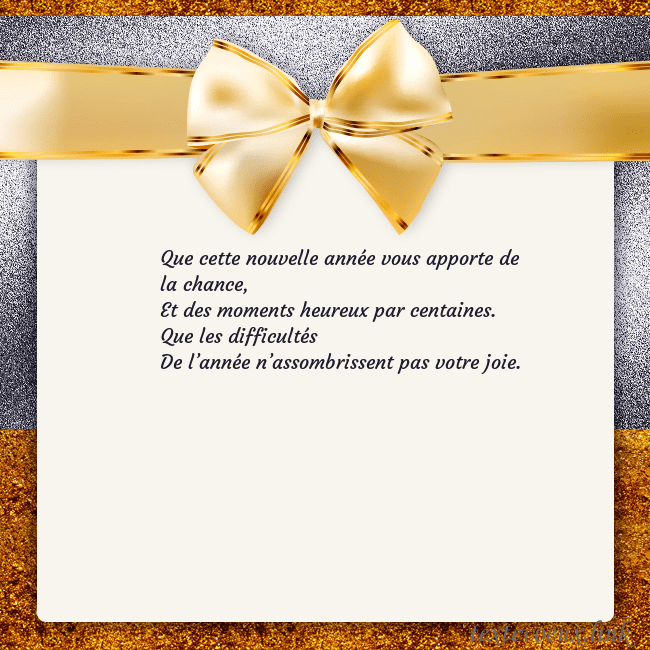 Cartes de vœux avec un grand ruban d'or Que cette nouvelle année vous apporte de la chance Cartes de vœux avec un grand ruban d'or