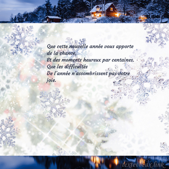 Carte postale avec village et flocons de neige Que cette nouvelle année vous apporte de la chance Carte postale avec village et flocons de neige