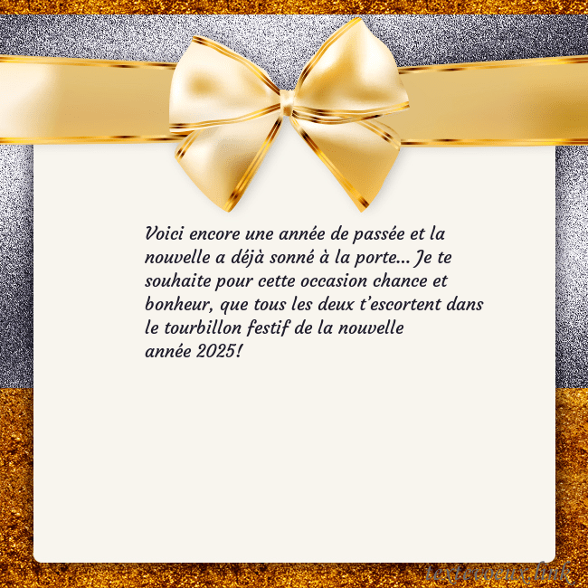 Cartes de vœux avec un grand ruban d'or Voici encore une année de passée et la nouvelle a Cartes de vœux avec un grand ruban d'or