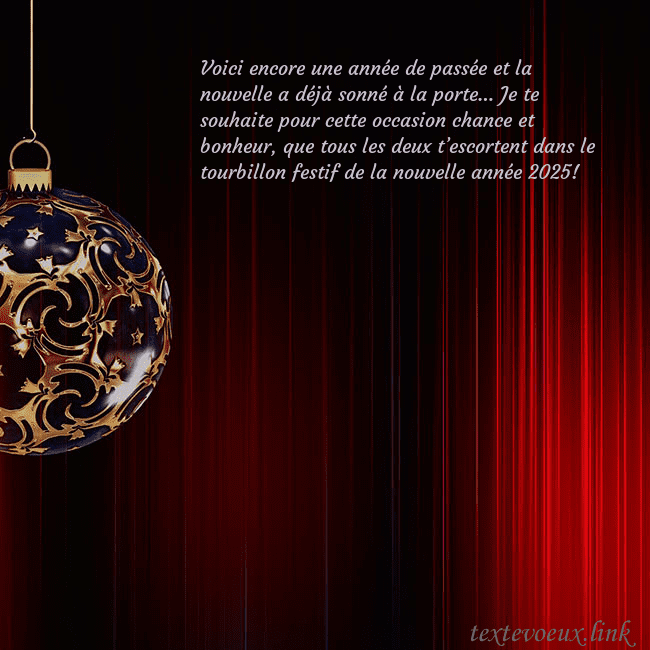 Carte de Noël rouge avec un luxueux jouet d'arbre de Noël Voici encore une année de passée et la nouvelle a Carte de Noël rouge avec un luxueux jouet d'arbre de Noël