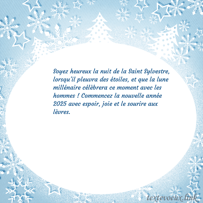 Carte de Noël avec des arbres de Noël blancs et des flocons de neige Soyez heureux la nuit de la Saint Sylvestre, lorsq Carte de Noël avec des arbres de Noël blancs et des flocons de neige