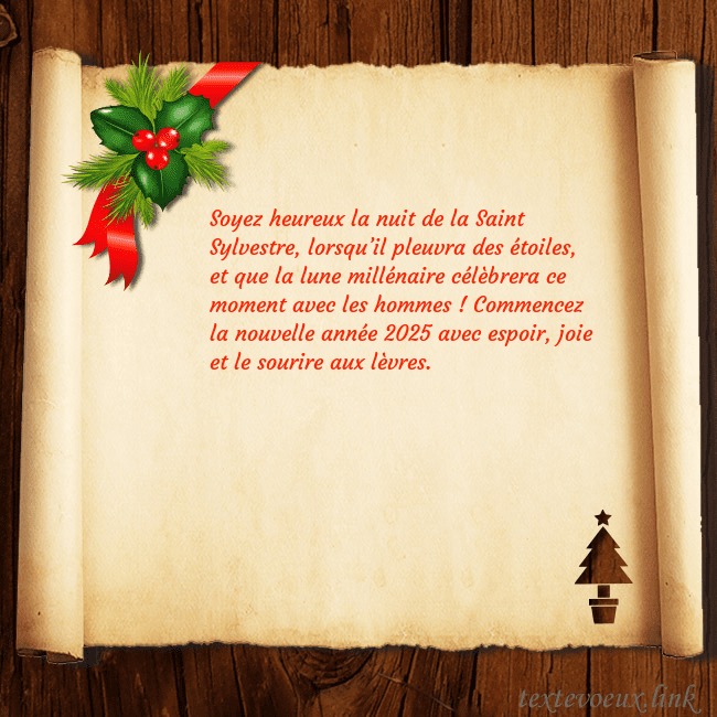 Carte postale du Nouvel An avec des baies et un arbre de Noël Soyez heureux la nuit de la Saint Sylvestre, lorsq Carte postale du Nouvel An avec des baies et un arbre de Noël