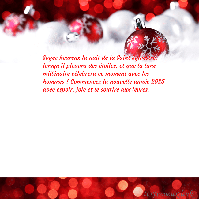 Carte de vœux avec des jouets de Noël rouges Soyez heureux la nuit de la Saint Sylvestre, lorsq Carte de vœux avec des jouets de Noël rouges