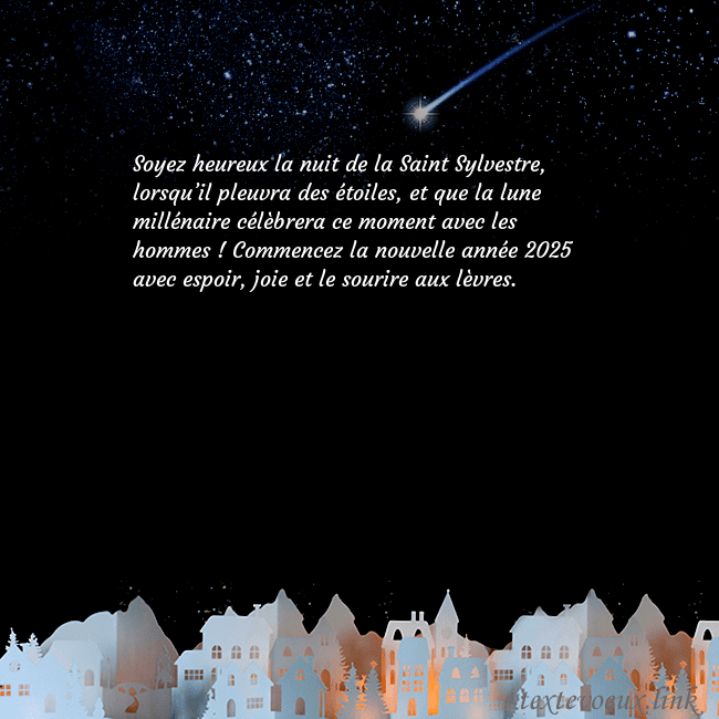 Carte postale avec une comète Soyez heureux la nuit de la Saint Sylvestre, lorsq Carte postale avec une comète