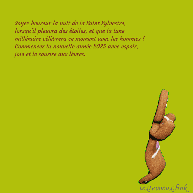Carte de voeux animée électronique avec pain d'épice dansant Soyez heureux la nuit de la Saint Sylvestre, lorsq Carte de voeux animée électronique avec pain d'épice dansant